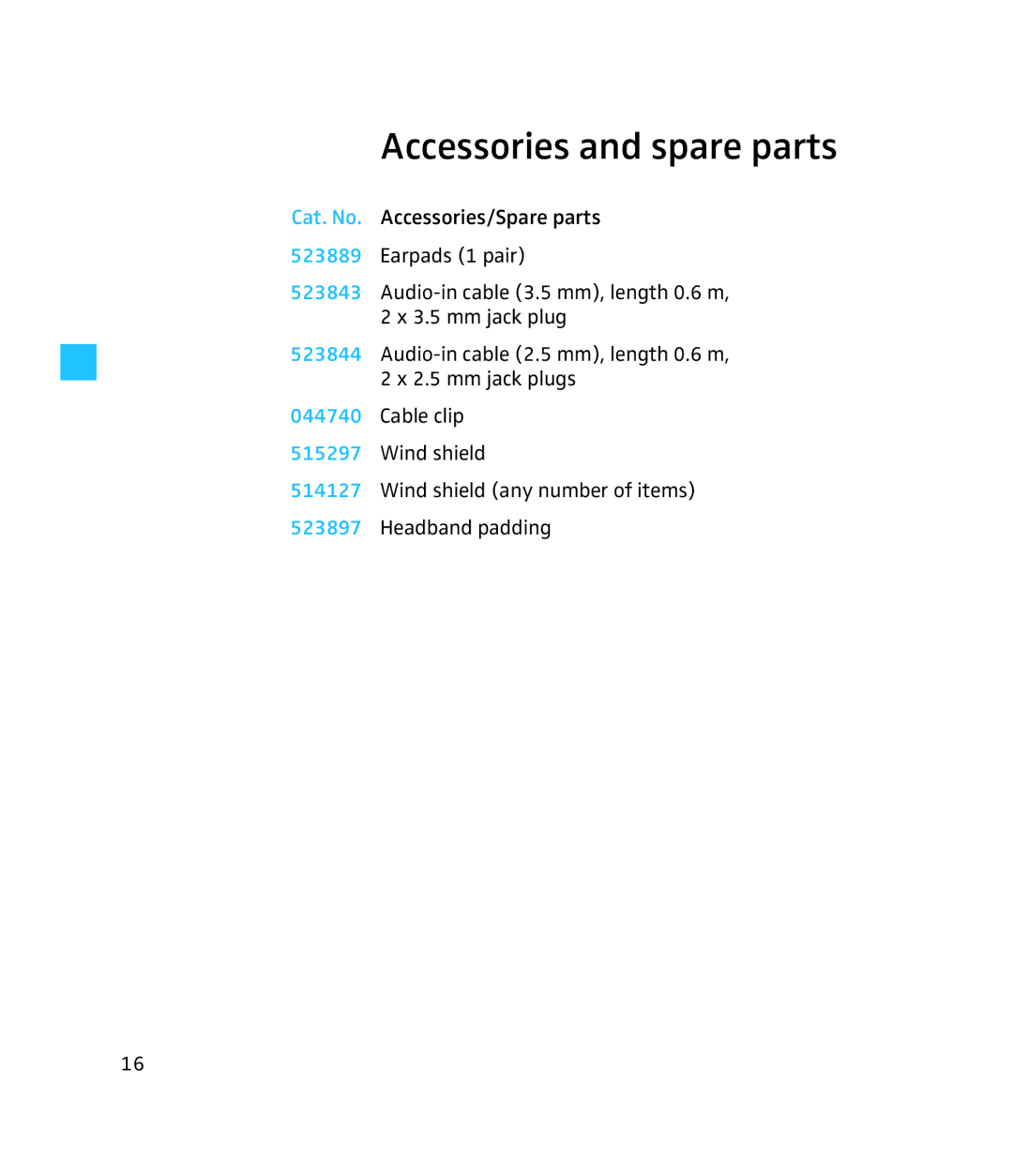 Sennheiser HME 95 instruction manual Accessories and spare parts 