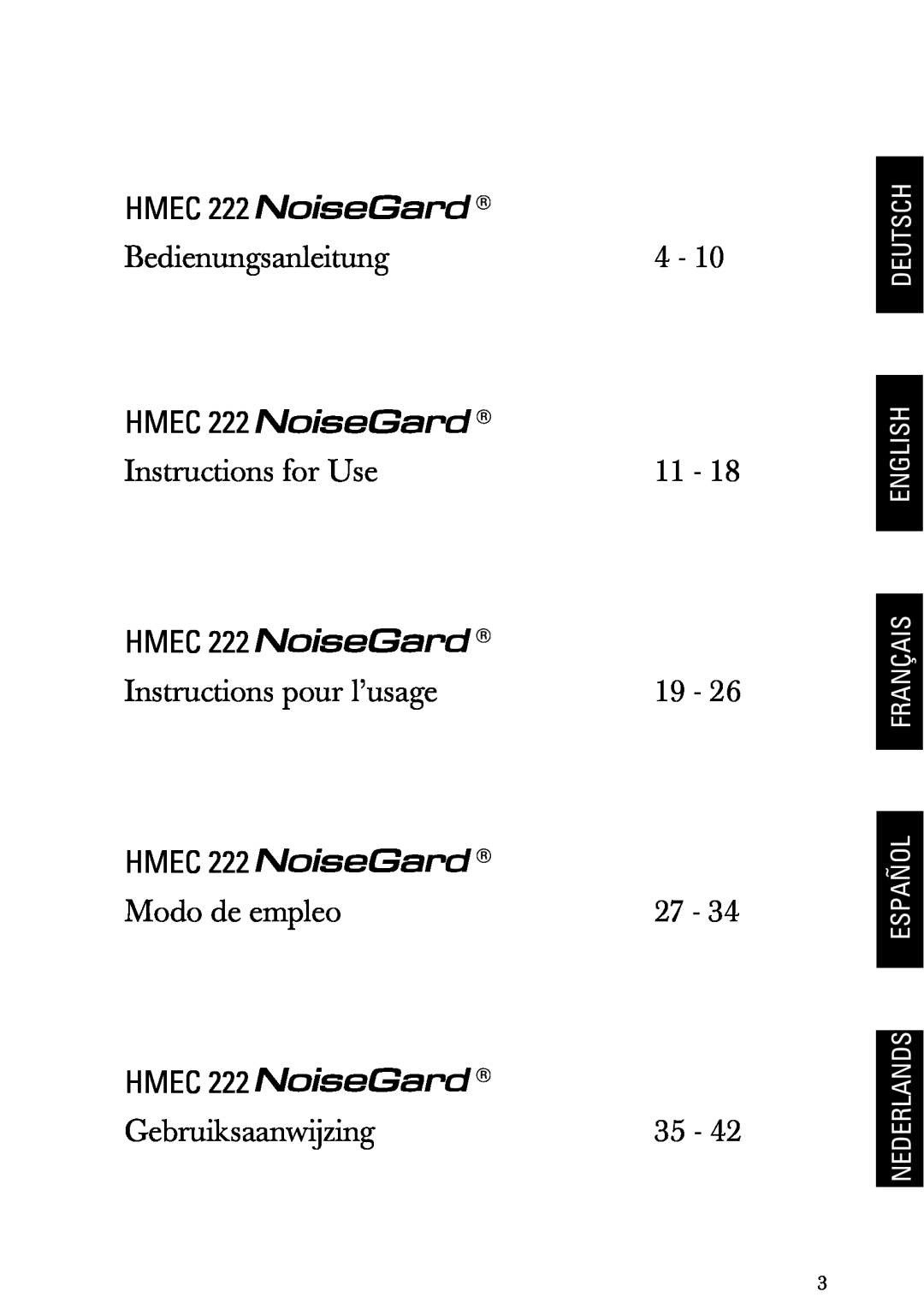 Sennheiser HMEC 200iii manual Hmec, Deutsch English Français Español Nederlands, Bedienungsanleitung4, Instructions for Use 