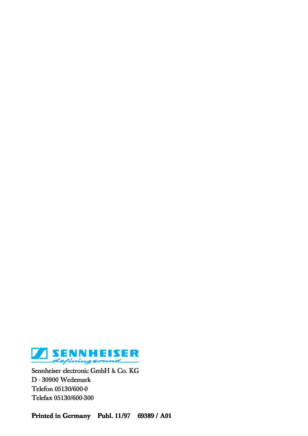 Sennheiser HMEC 200iii manual Telefon 05130/600-0 Telefax 05130/600-300 
