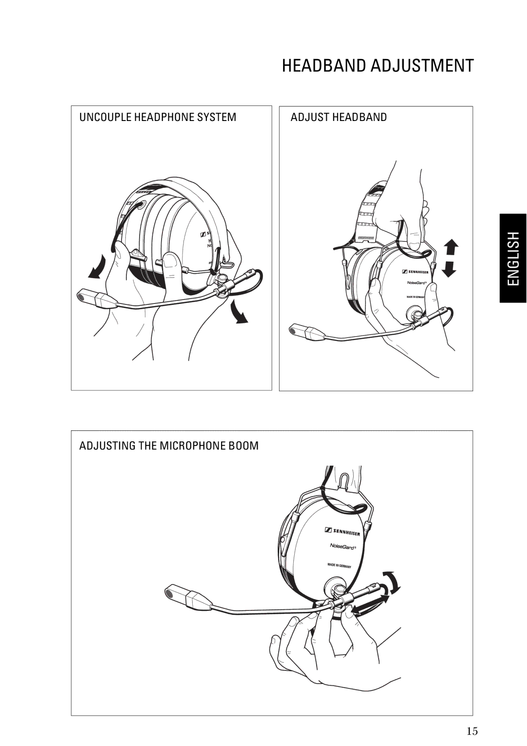 Sennheiser HMEC 200iii manual Headband Adjustment, Adjusting the Microphone Boom 