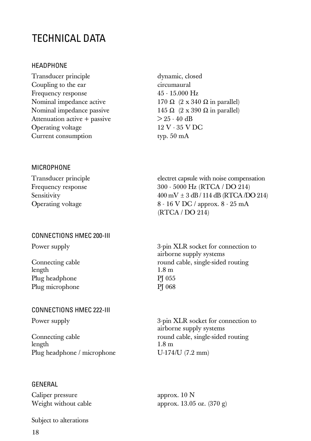 Sennheiser HMEC 200iii manual Technical Data, Headphone, Microphone, Connections Hmec, General 