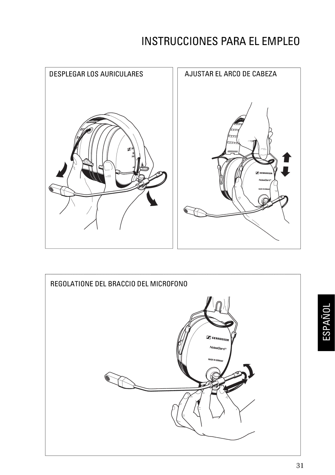 Sennheiser HMEC 200iii manual Instrucciones Para EL Empleo, Regolatione DEL Braccio DEL Microfono 