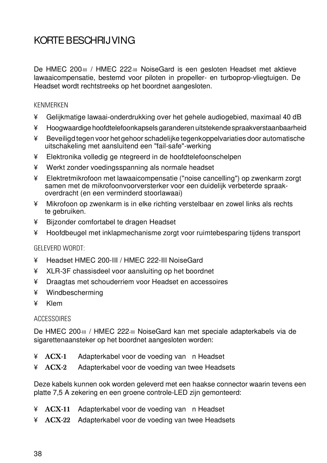 Sennheiser HMEC 200iii manual Korte Beschrijving, Kenmerken, Geleverd Wordt 