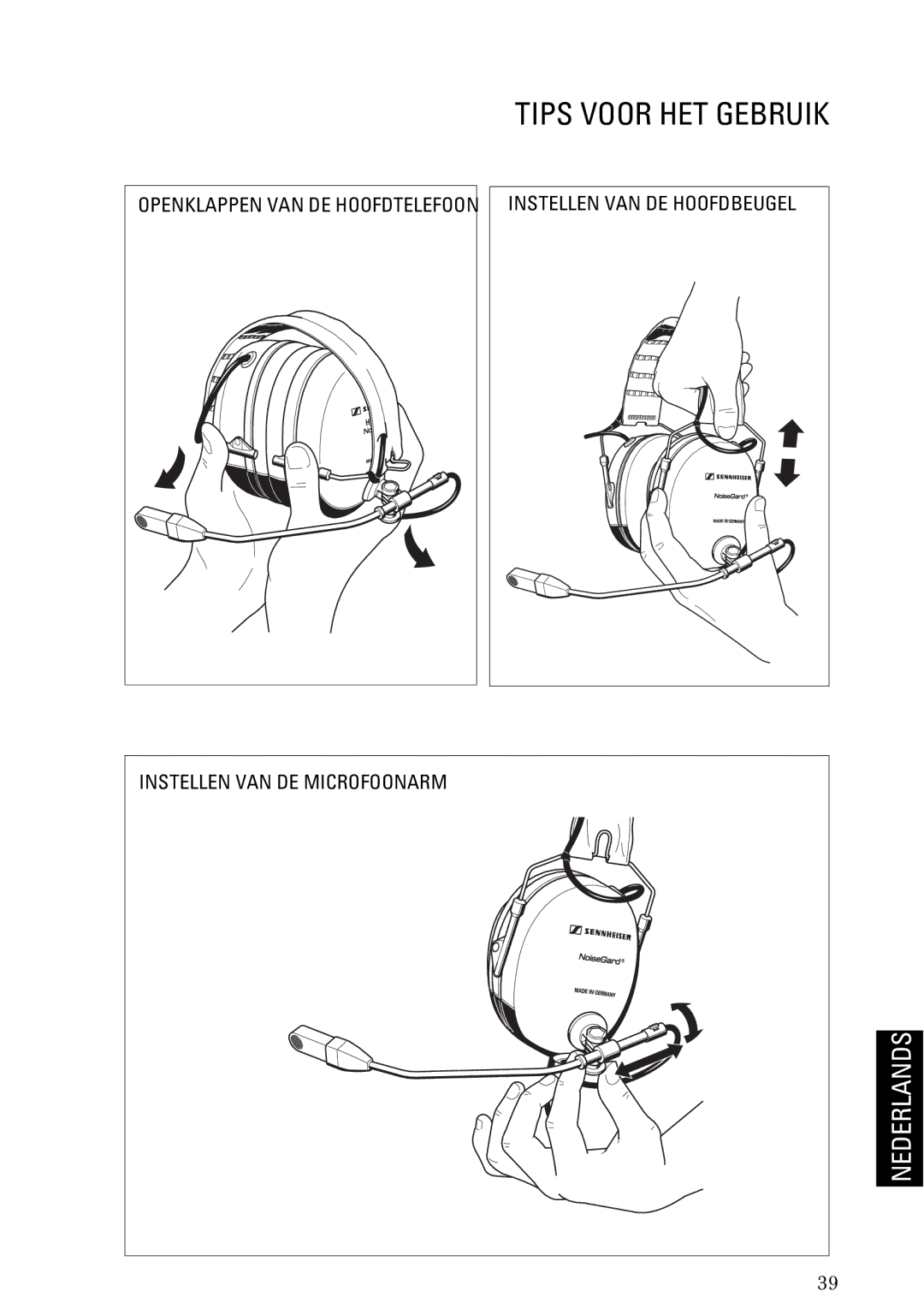 Sennheiser HMEC 200iii manual Tips Voor HET Gebruik, Instellen VAN DE Microfoonarm 