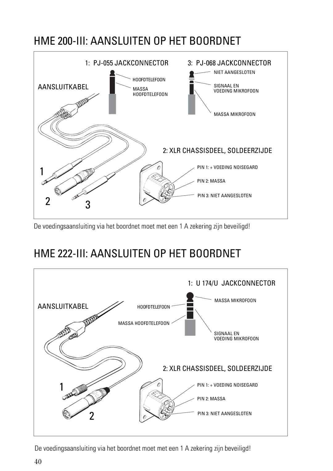 Sennheiser HMEC 200iii manual HME 200-III Aansluiten OP HET Boordnet, HME 222-III Aansluiten OP HET Boordnet 