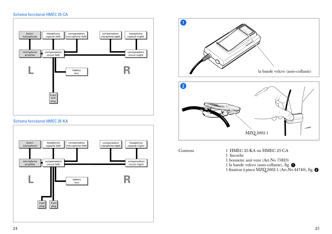 Sennheiser HMEC 25-KA, HMEC 25-CA manual Schema fonctionel Hmec 25-CA, Schema fonctionel Hmec 25-KA 