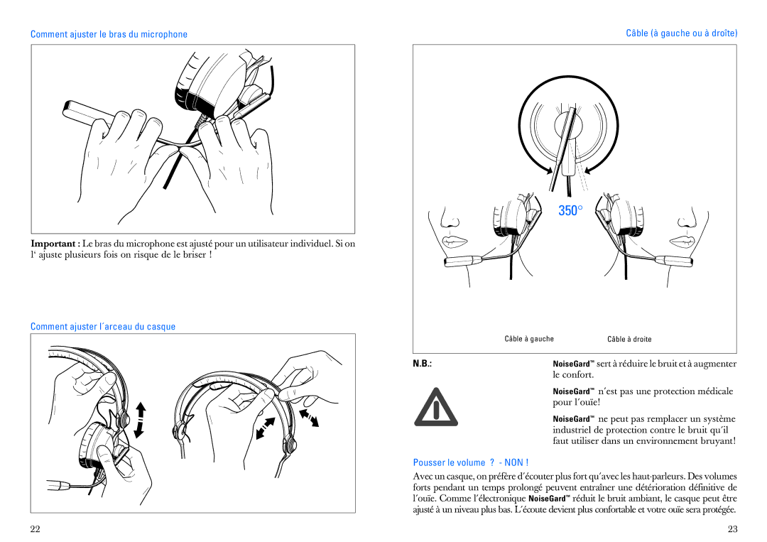 Sennheiser HMEC 25-CA Comment ajuster le bras du microphone, Comment ajuster l´arceau du casque, Pousser le volume ? NON 