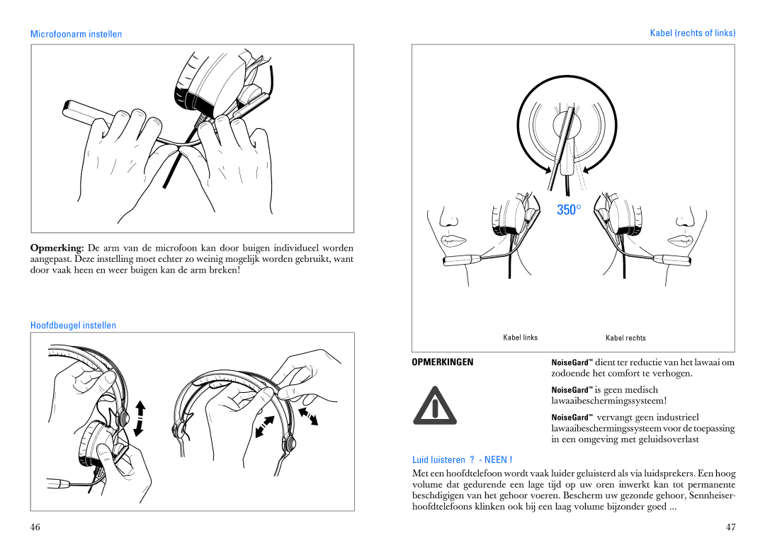 Sennheiser HMEC 25-CA manual Microfoonarm instellen, Hoofdbeugel instellen, Luid luisteren ? Neen 