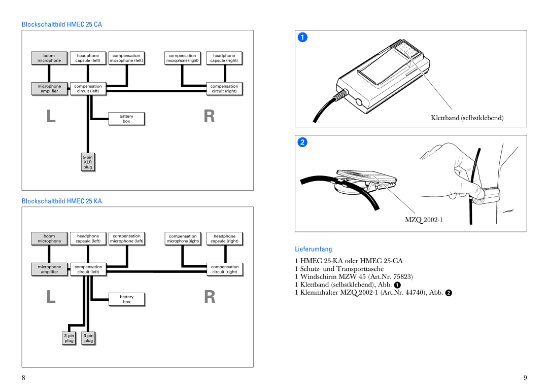 Sennheiser HMEC 25-CA manual Blockschaltbild Hmec 25 CA, Blockschaltbild Hmec 25 KA, Lieferumfang 