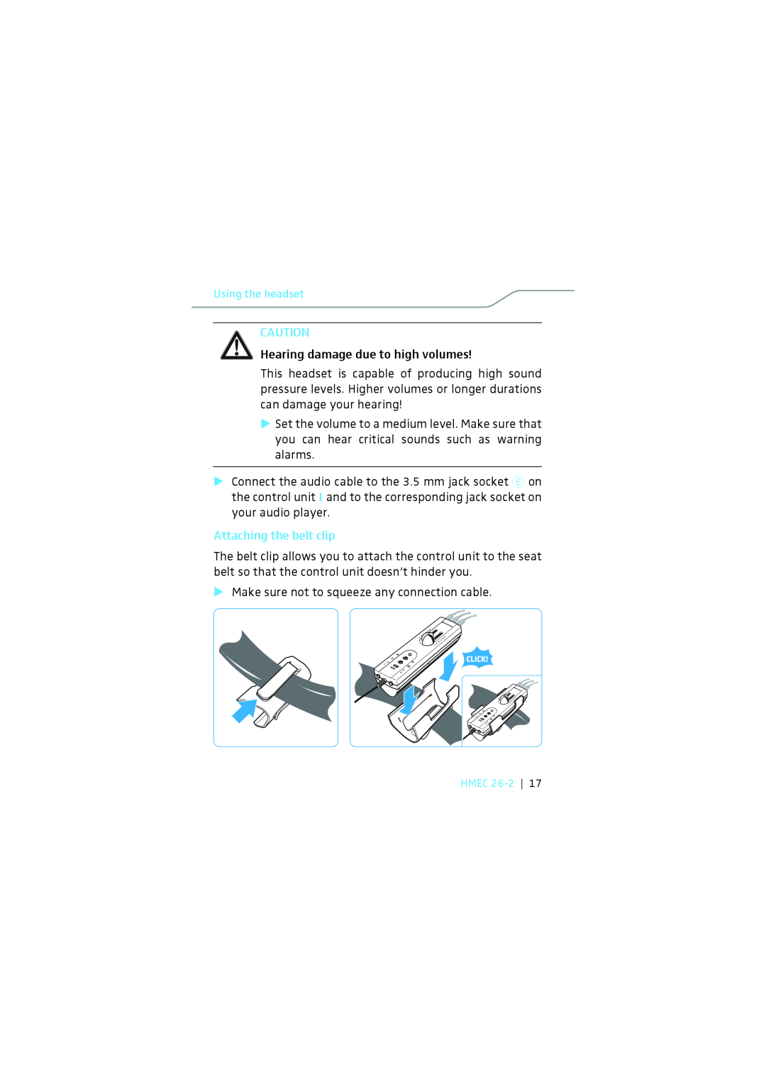 Sennheiser HMEC 26-2 instruction manual Attaching the belt clip 