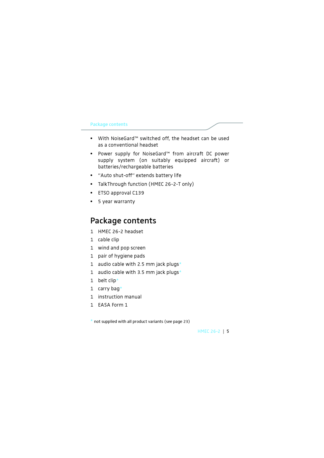 Sennheiser HMEC 26-2 instruction manual Package contents 