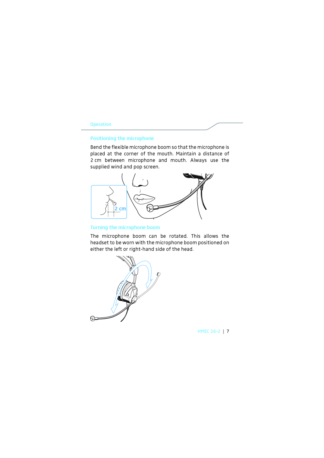 Sennheiser HMEC 26-2 instruction manual Positioning the microphone, Turning the microphone boom 