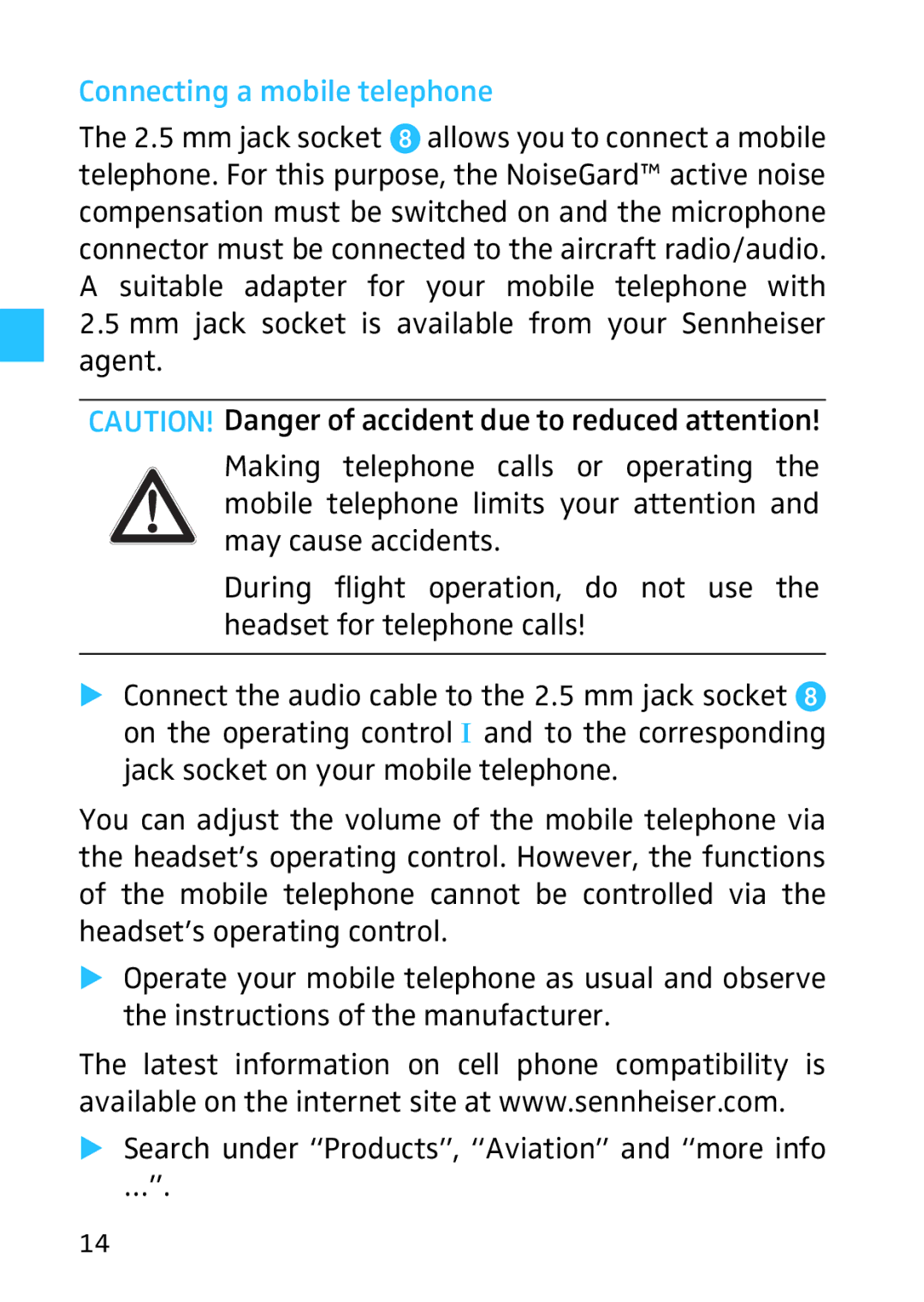 Sennheiser 523983/A01, HMEC 26, 502399 instruction manual Connecting a mobile telephone 