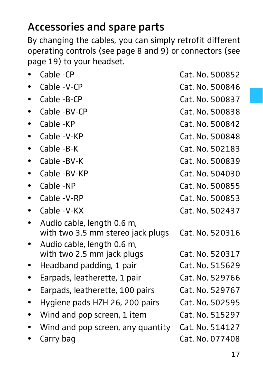 Sennheiser 523983/A01, HMEC 26, 502399 instruction manual Accessories and spare parts 