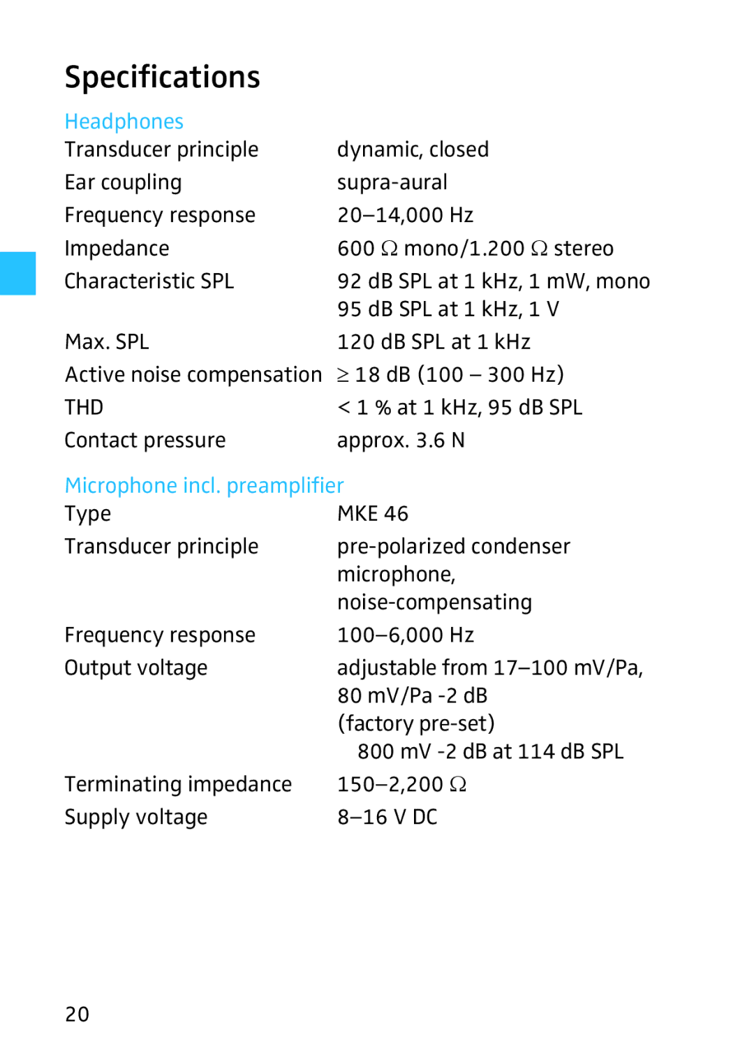 Sennheiser 523983/A01, HMEC 26, 502399 instruction manual Specifications, Headphones 