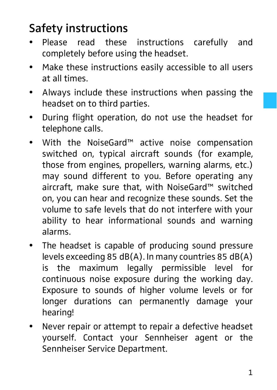 Sennheiser HMEC 26, 523983/A01, 502399 instruction manual Safety instructions 