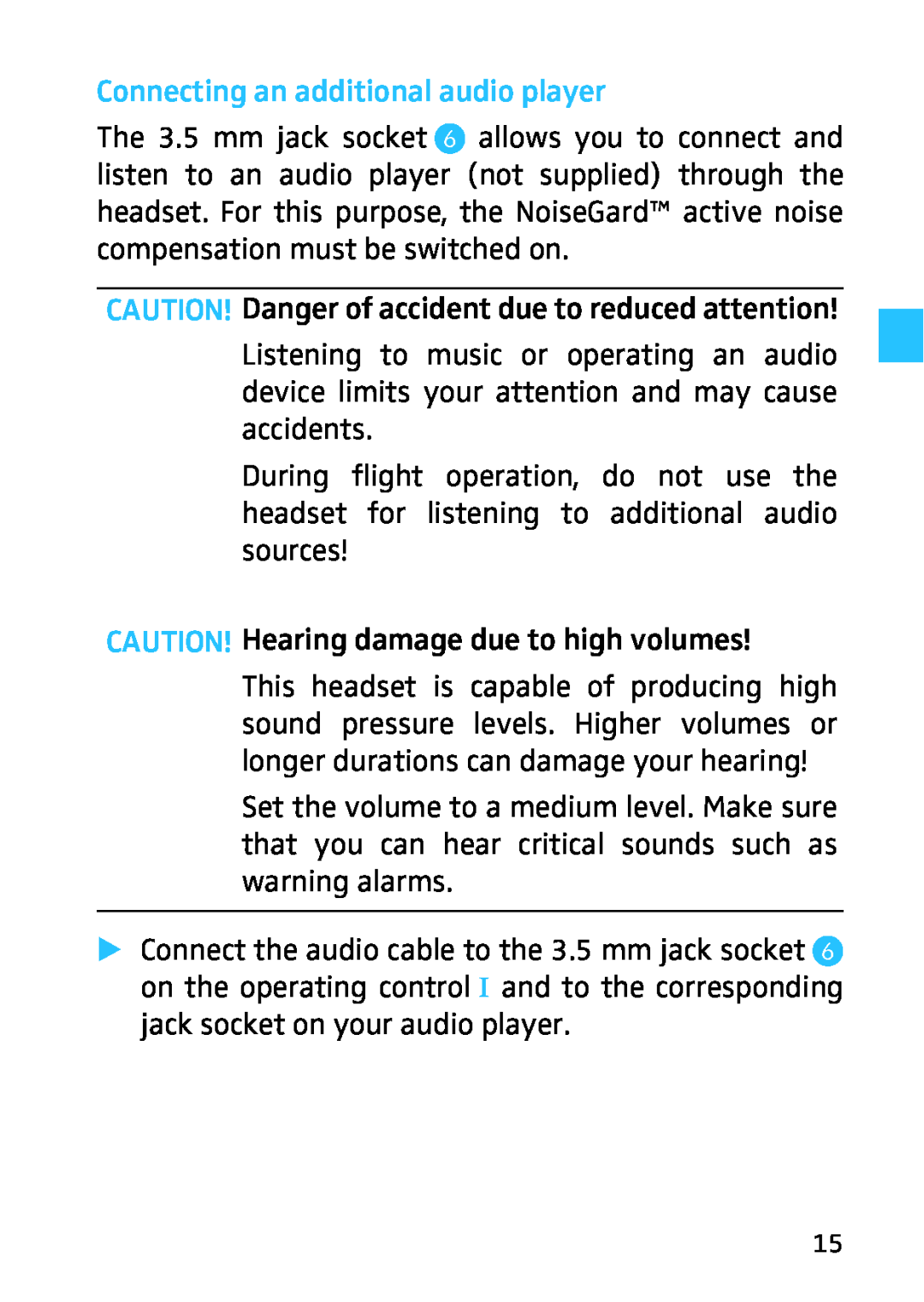 Sennheiser 502399, HMEC 26, 523983/A01 Connecting an additional audio player, CAUTION! Hearing damage due to high volumes 