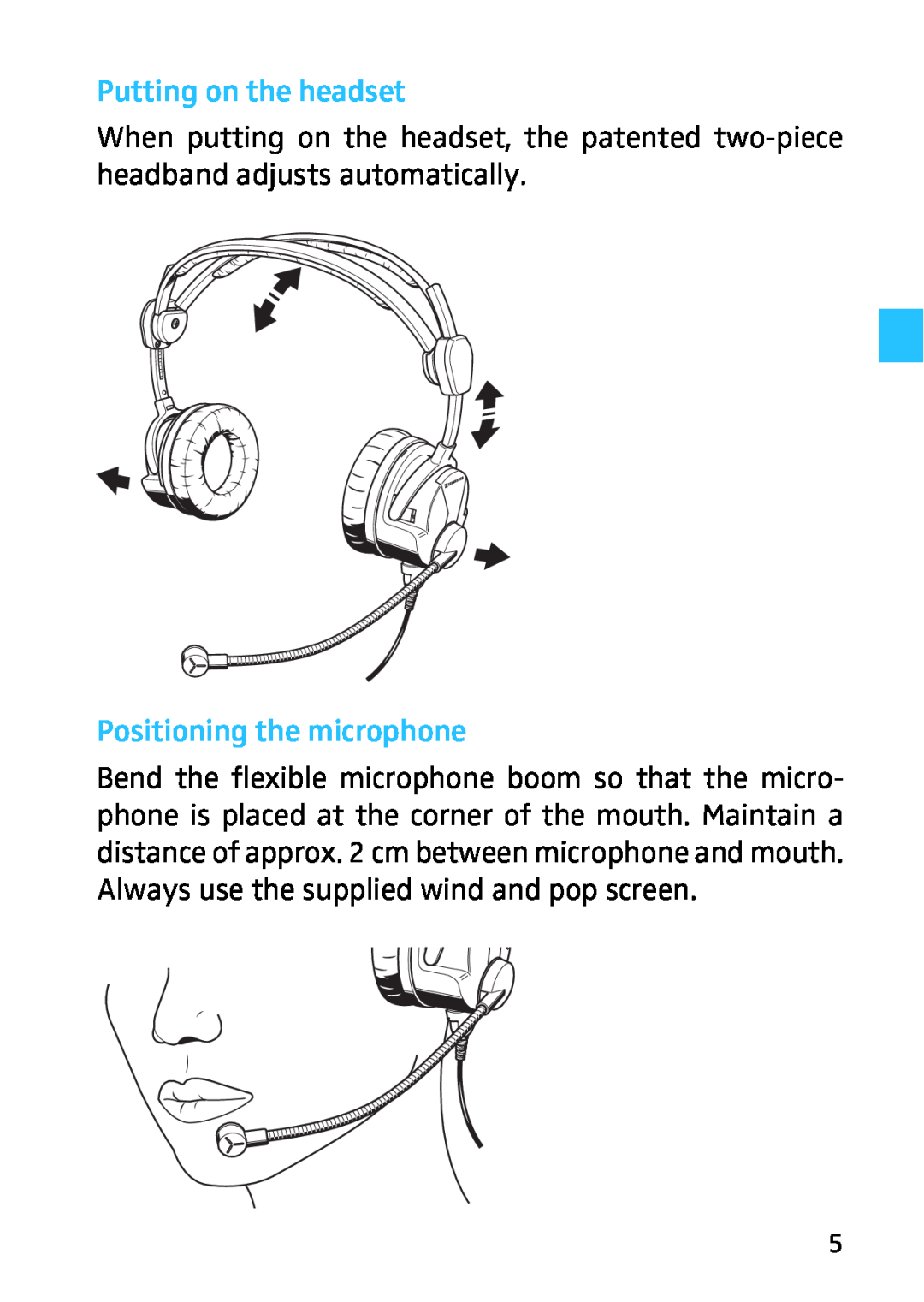 Sennheiser 523983/A01, HMEC 26, 502399 instruction manual Putting on the headset, Positioning the microphone 