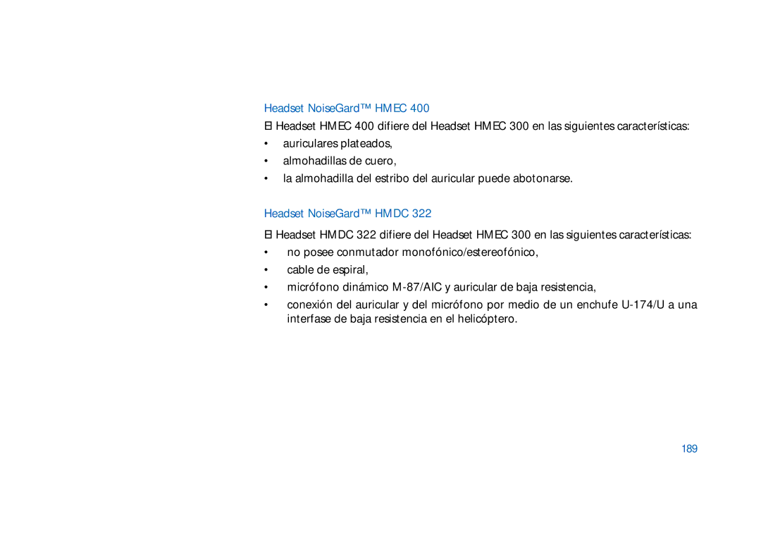 Sennheiser HMEC 322, HMEC 300, HMDC 322, HMEC 400, HMEC 302, HMEC 305-C, HMEC 306 manual Headset NoiseGard Hmdc, 189 