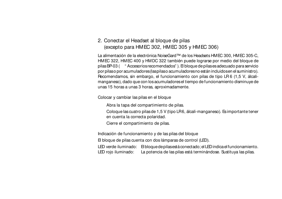 Sennheiser HMEC 322 Colocar y cambiar las pilas en el bloque, Indicación de funcionamiento y de las pilas del bloque, 197 