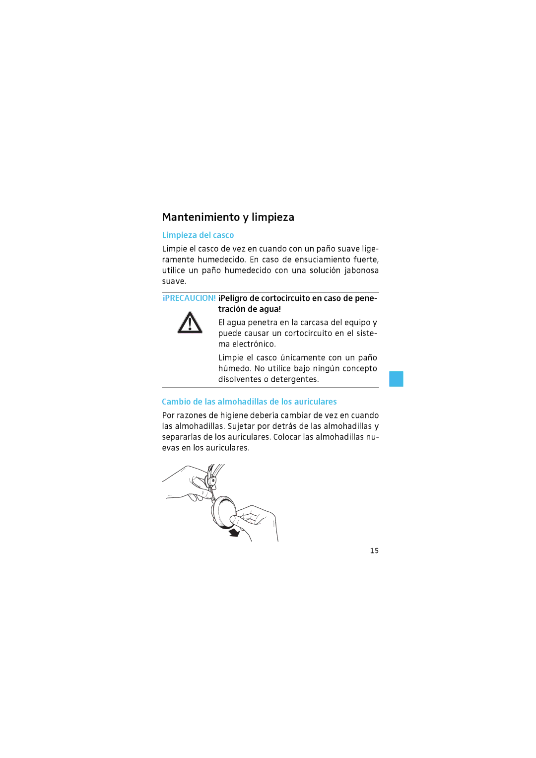 Sennheiser HMEC 46-KP manual Mantenimiento y limpieza, Limpieza del casco, Cambio de las almohadillas de los auriculares 