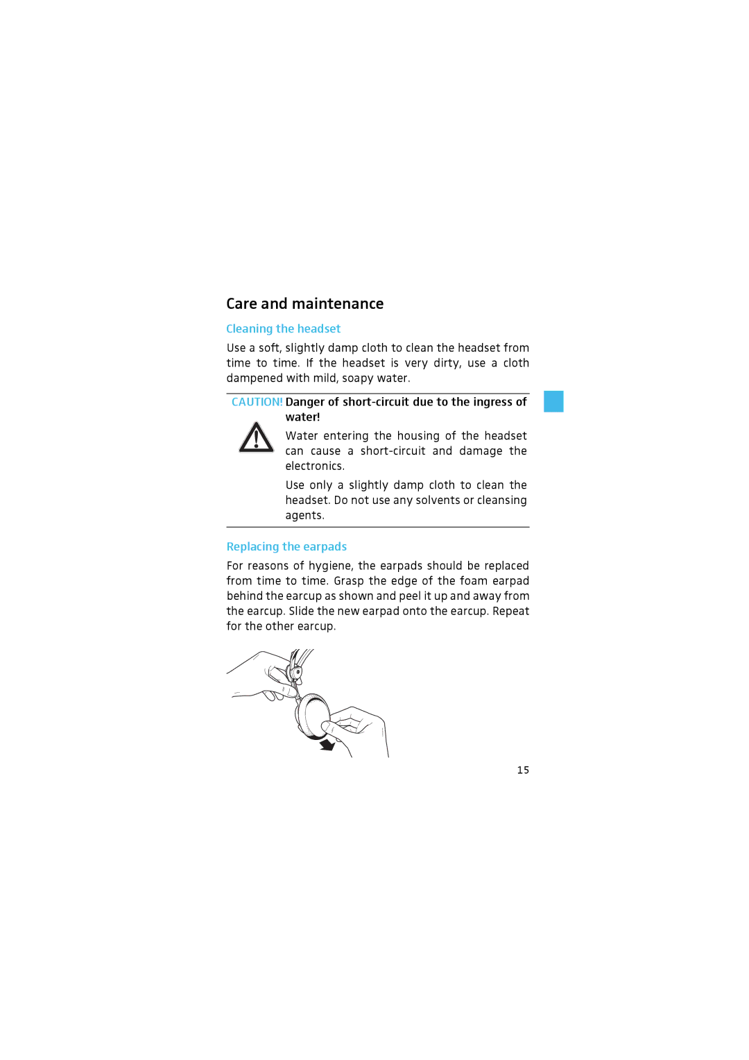 Sennheiser HMEC 46 manual Care and maintenance, Cleaning the headset, Replacing the earpads 