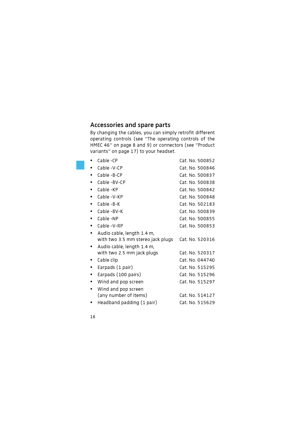 Sennheiser HMEC 46 manual Accessories and spare parts 