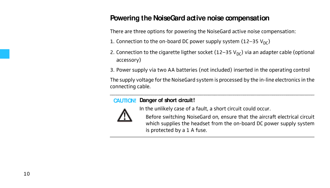 Sennheiser HMEC 460 manual Powering the NoiseGard active noise compensation 