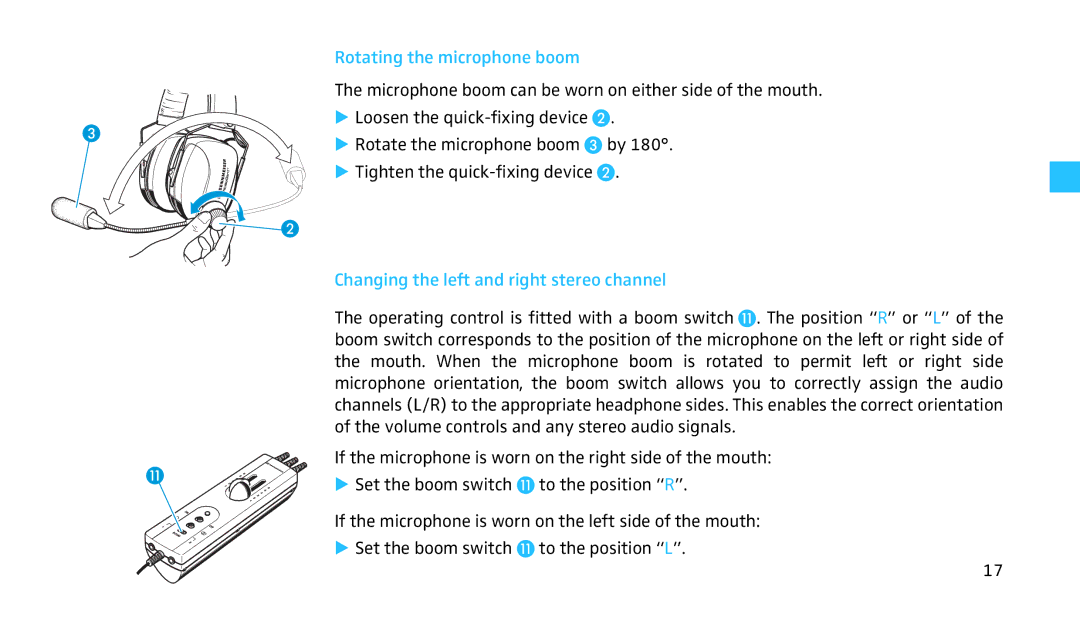 Sennheiser HMEC 460 manual Rotating the microphone boom, Changing the left and right stereo channel 