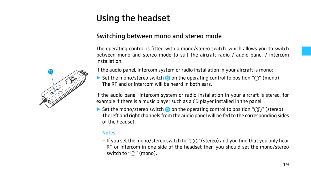 Sennheiser HMEC 460 manual Using the headset, Switching between mono and stereo mode 