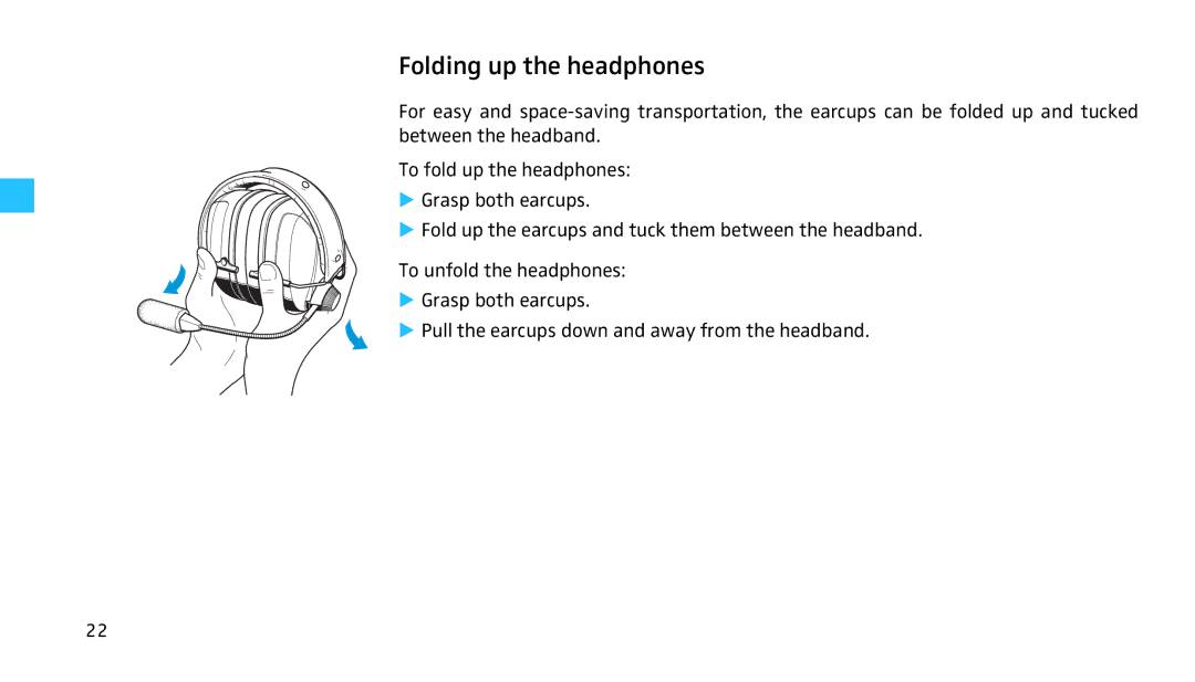 Sennheiser HMEC 460 manual Folding up the headphones 