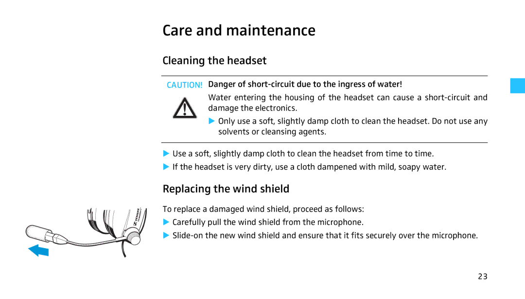 Sennheiser HMEC 460 manual Care and maintenance, Cleaning the headset, Replacing the wind shield 