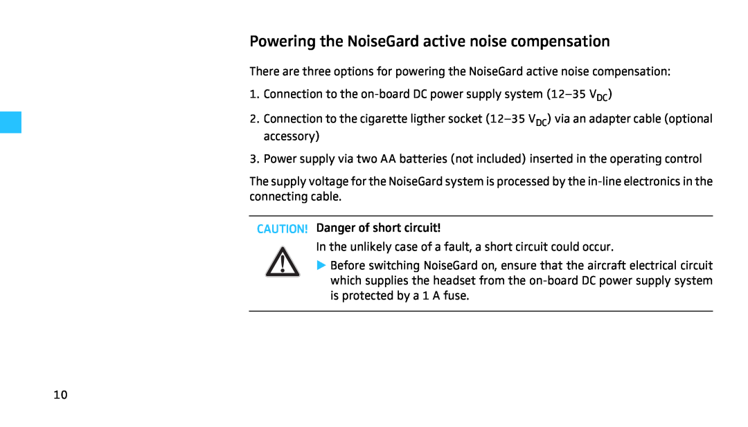 Sennheiser HMEC 460 manual Powering the NoiseGard active noise compensation 