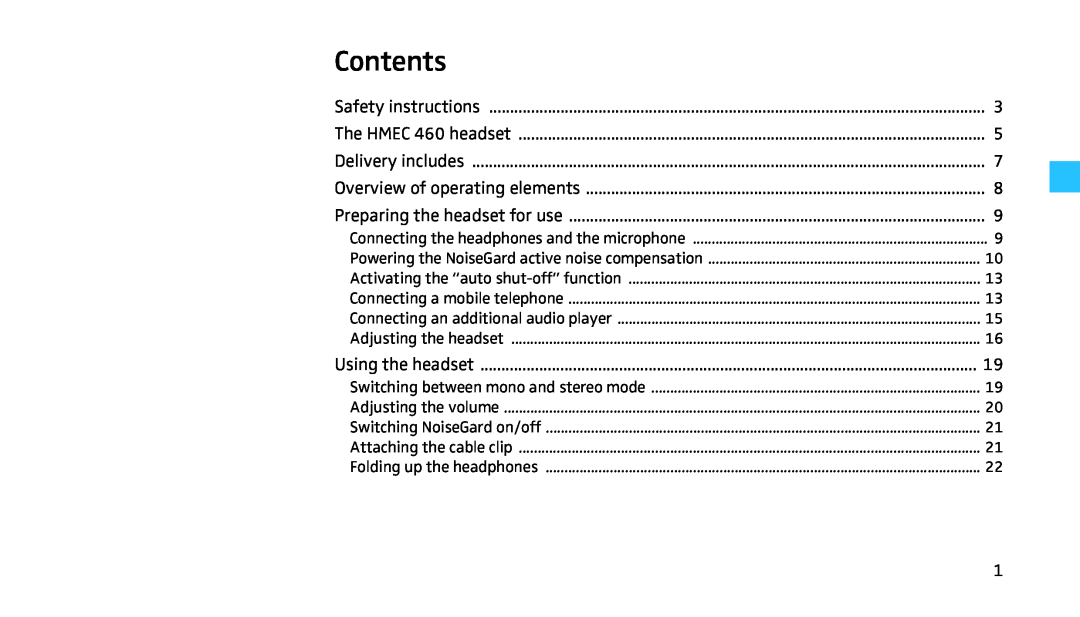 Sennheiser HMEC 460 manual Contents 