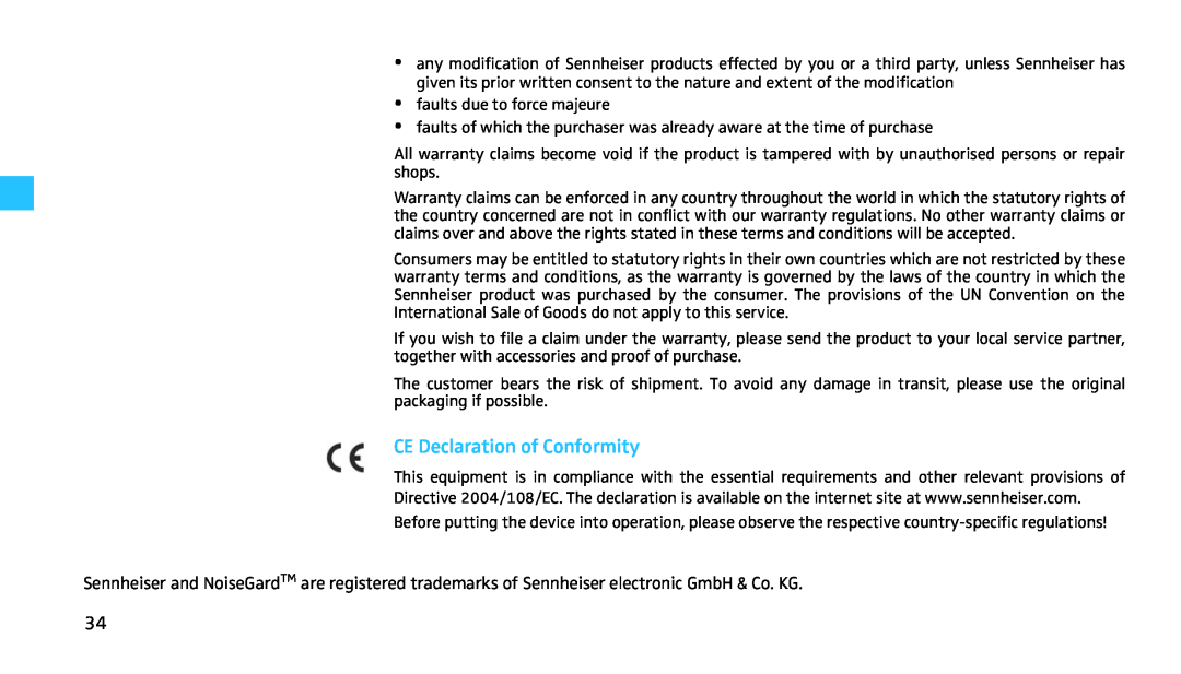 Sennheiser HMEC 460 manual CE Declaration of Conformity 