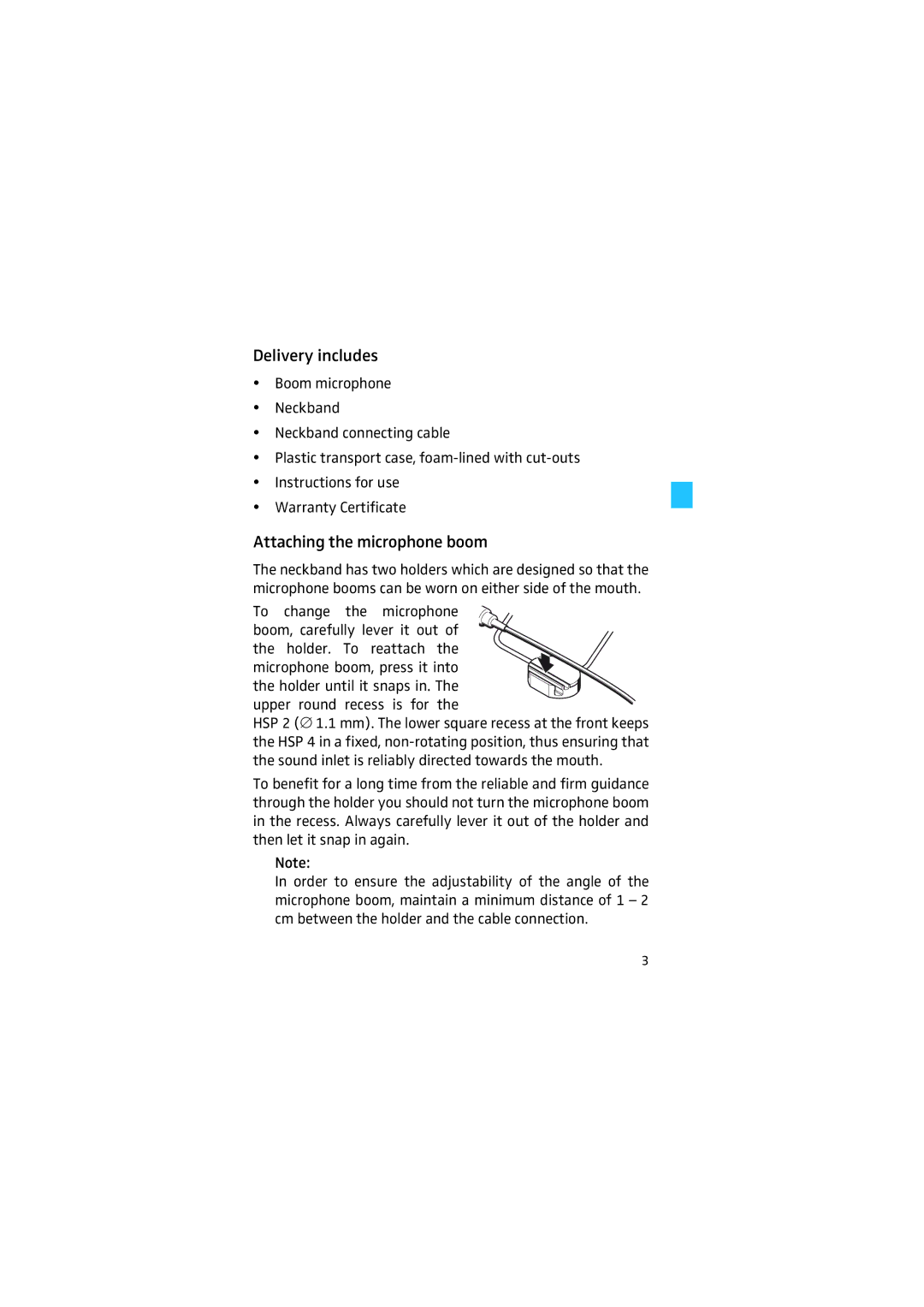 Sennheiser HSP 2 manual Delivery includes, Attaching the microphone boom 