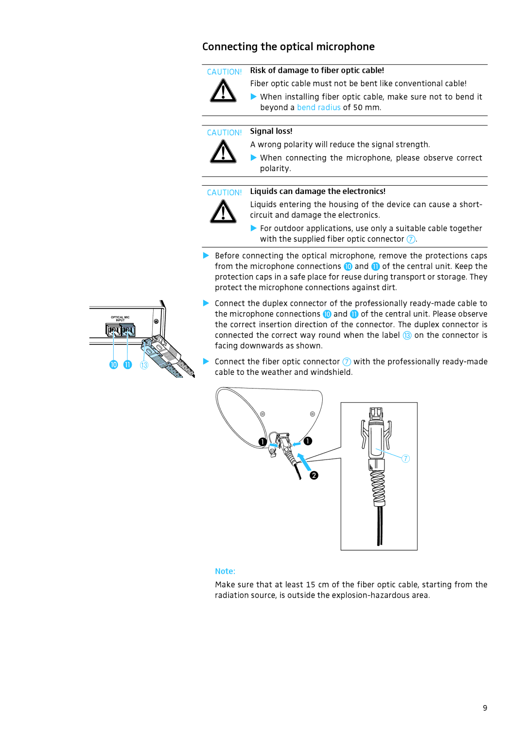 Sennheiser IAS-MO 2000 manual Connecting the optical microphone 