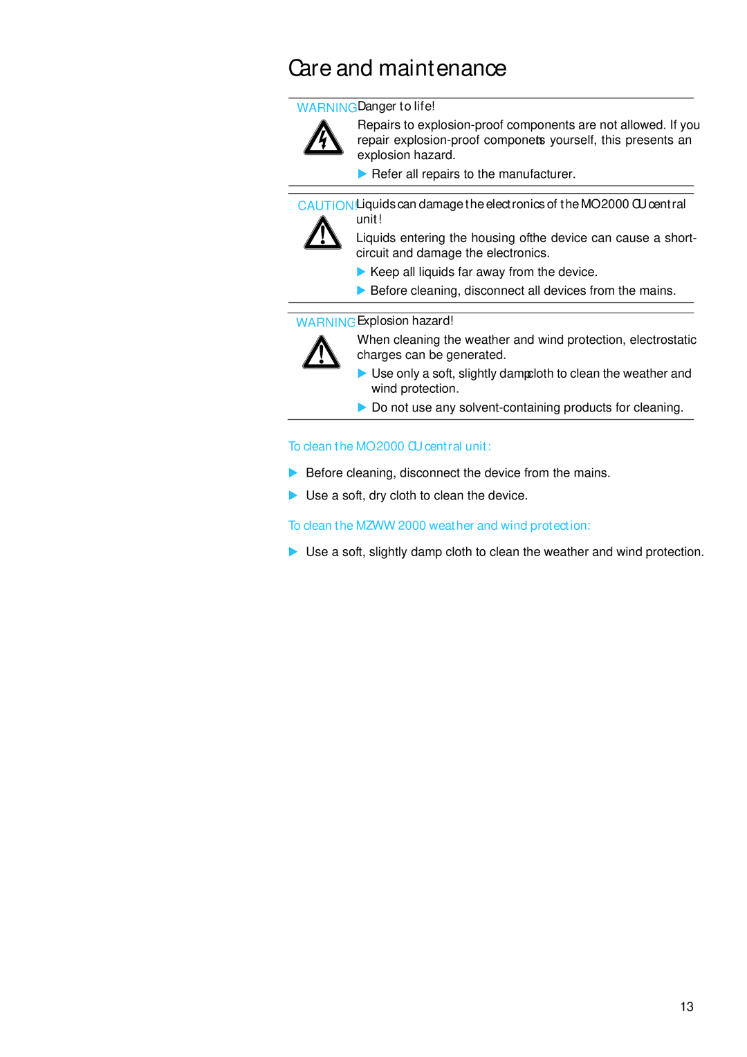 Sennheiser IAS-MO 2000 manual Care and maintenance, To clean the MO 2000 CU central unit 