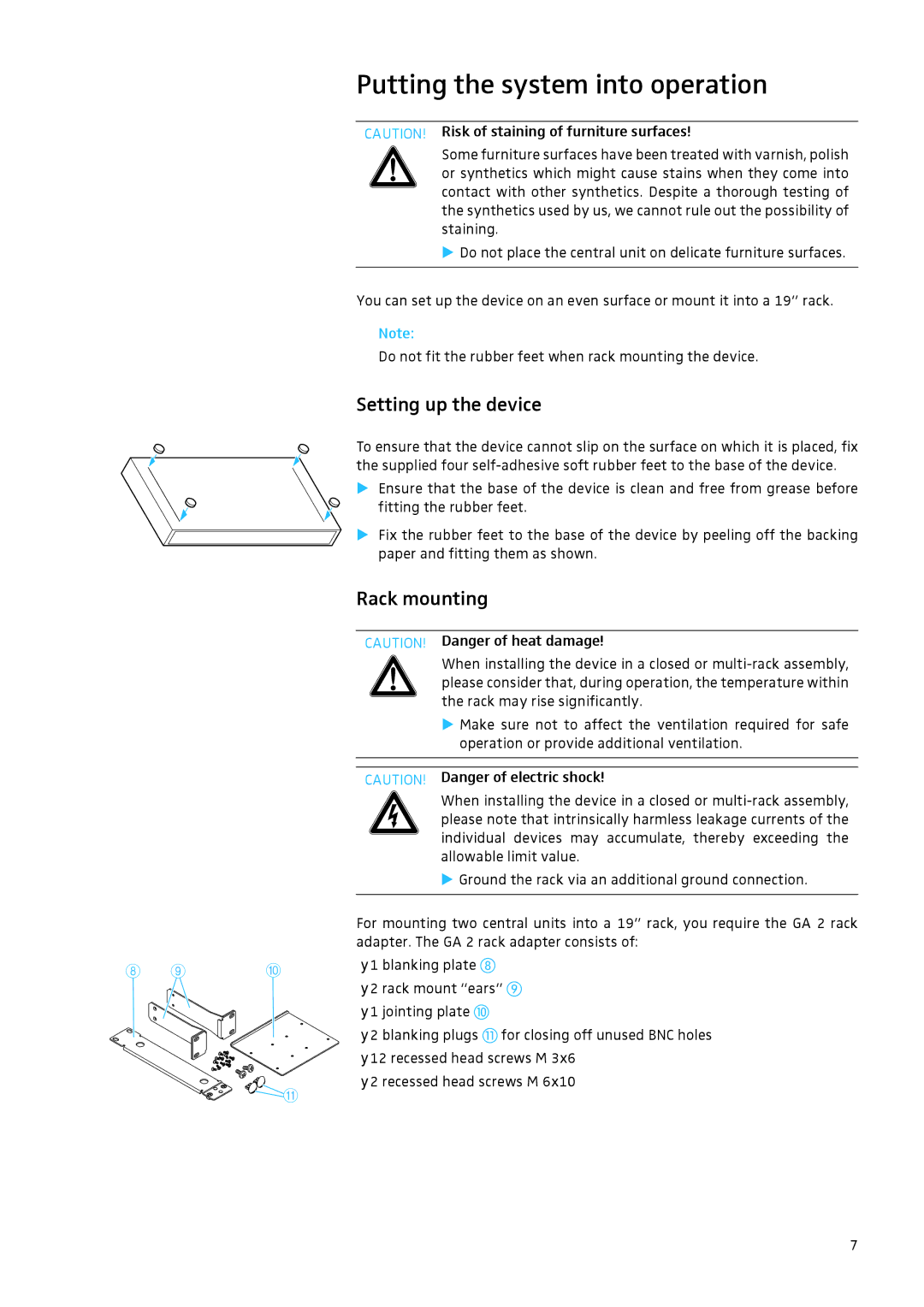 Sennheiser IAS-MO 2000 manual Putting the system into operation, Setting up the device, Rack mounting 