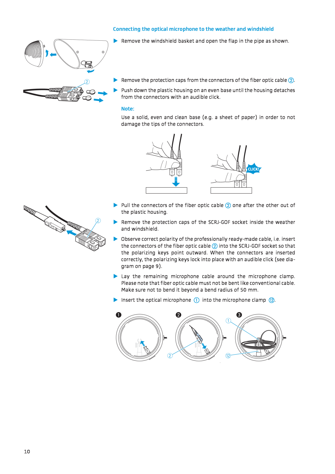 Sennheiser IAS-MO 2000 manual Connecting the optical microphone to the weather and windshield 