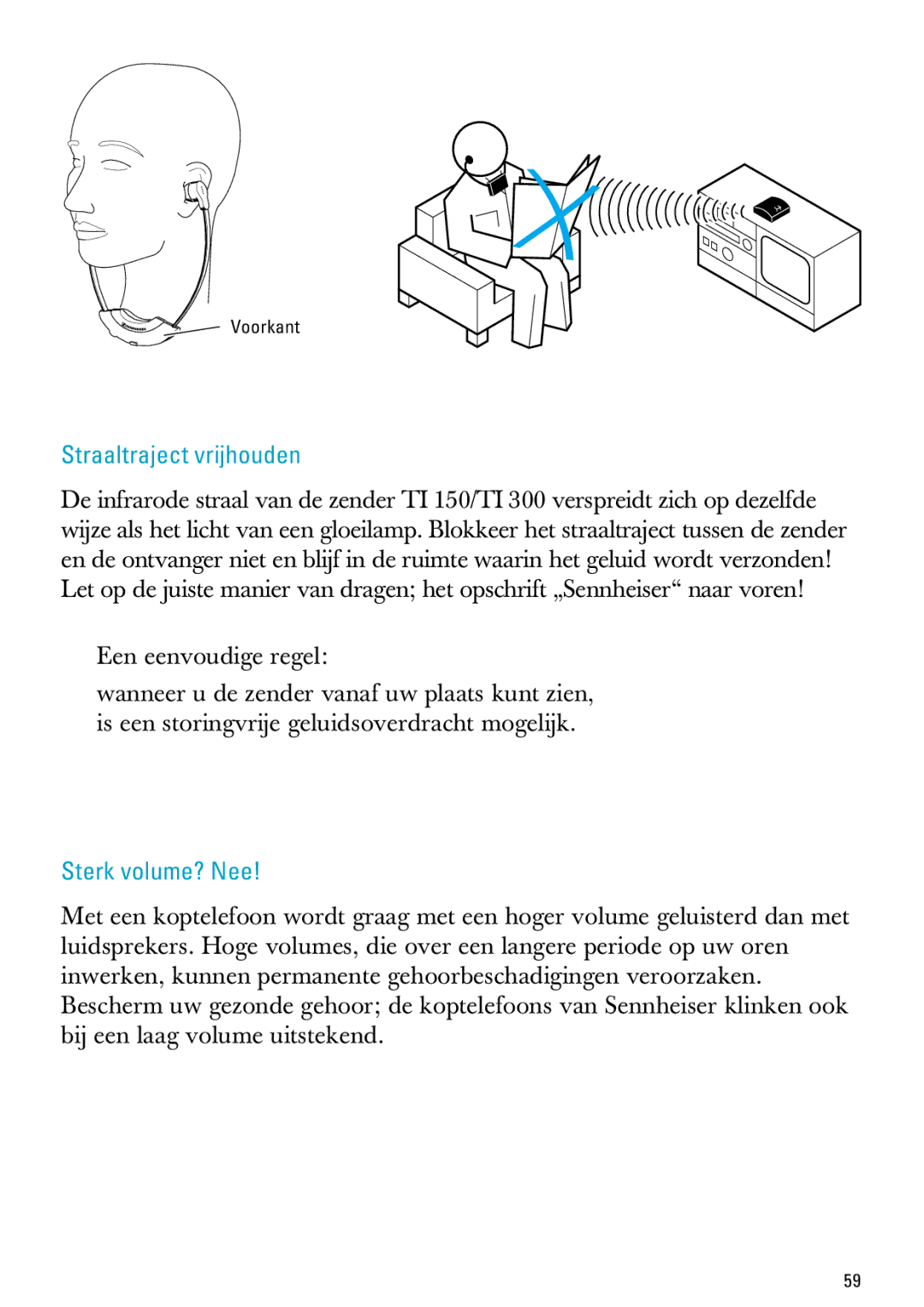 Sennheiser IS 150, IS 300 manual Straaltraject vrijhouden, Sterk volume? Nee 