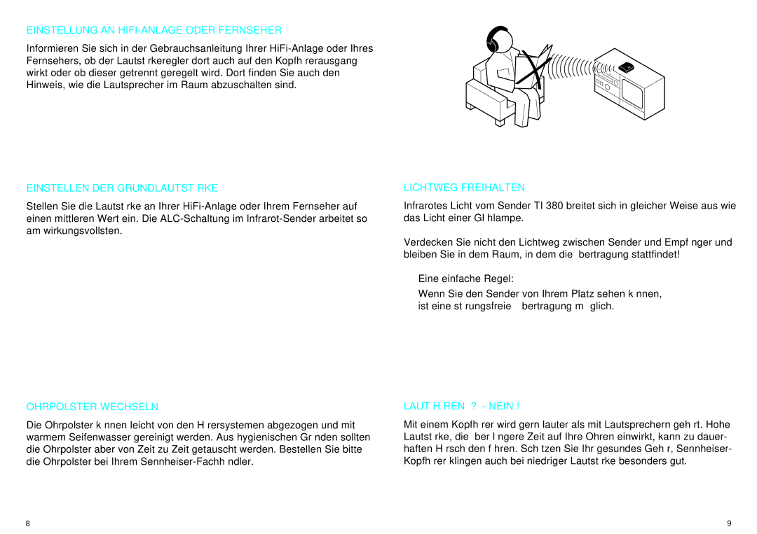 Sennheiser IS 380 manual Einstellung AN HIFI-ANLAGE Oder Fernseher, Einstellen DER Grundlautstärke, Ohrpolster Wechseln 