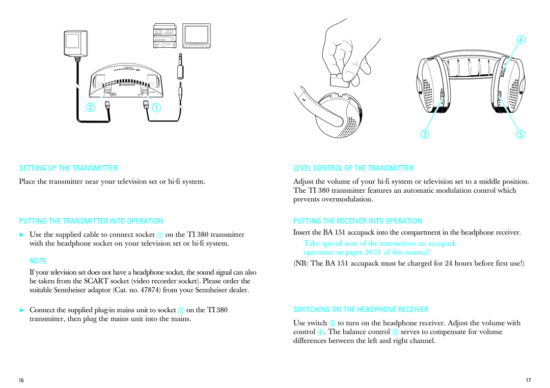 Sennheiser IS 380 Setting UP the Transmitter, Putting the Transmitter Into Operation, Level Control of the Transmitter 