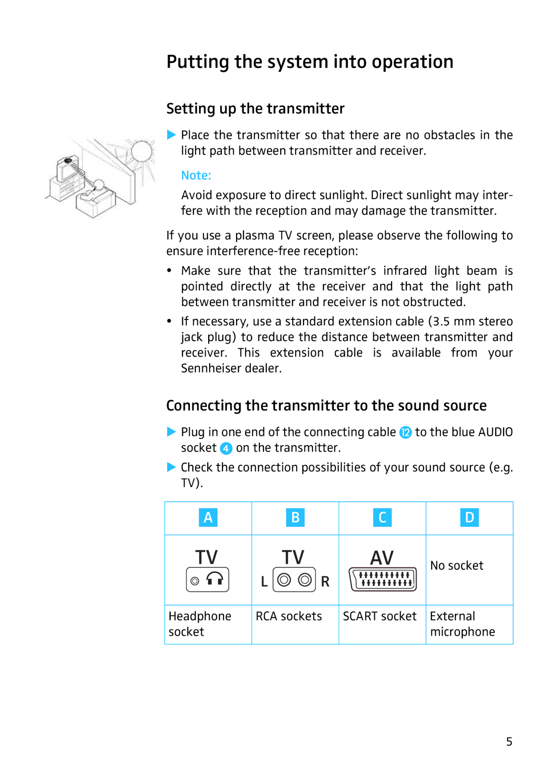 Sennheiser IS410 manual Putting the system into operation, Setting up the transmitter 