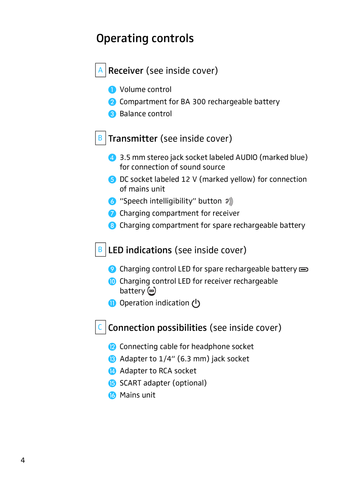 Sennheiser IS410 manual Operating controls, Receiver see inside cover, Transmitter see inside cover 