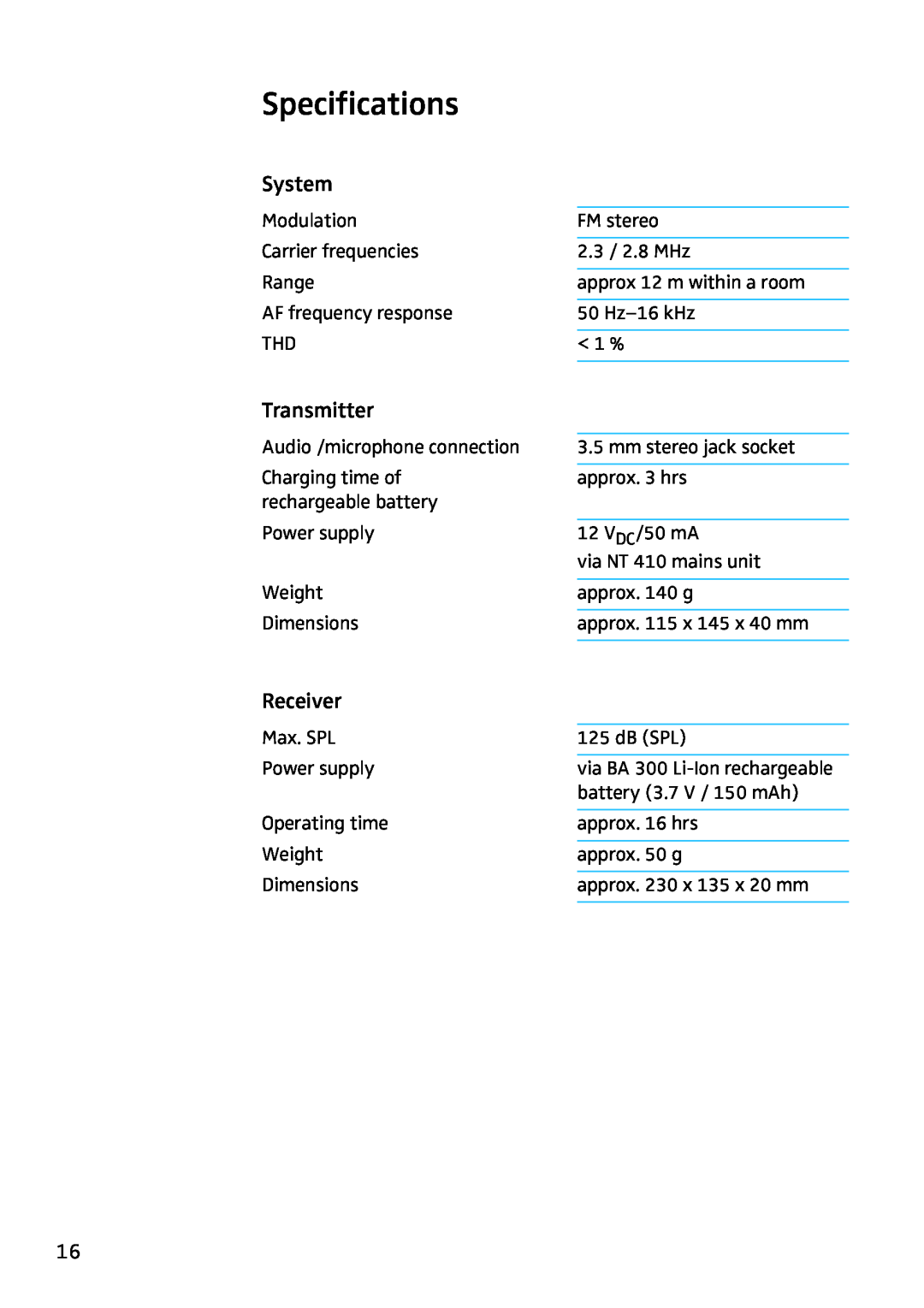 Sennheiser IS410 manual Specifications, System, Transmitter, Receiver 