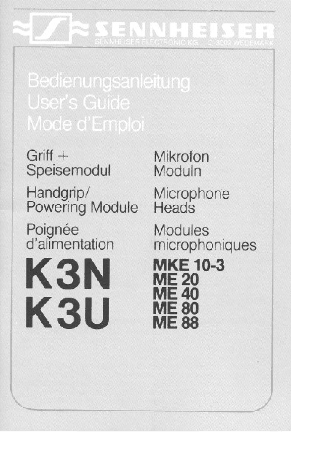 Sennheiser K3N manual 