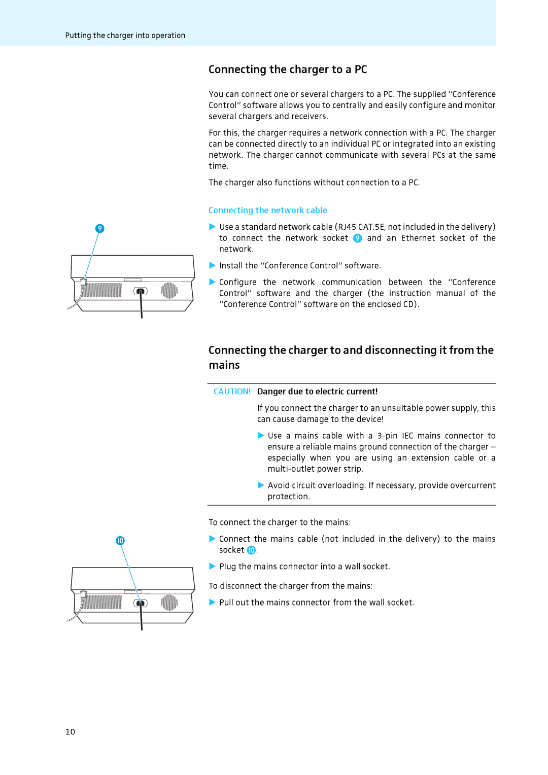 Sennheiser L 2021-40 instruction manual Connecting the charger to a PC, Connecting the network cable 