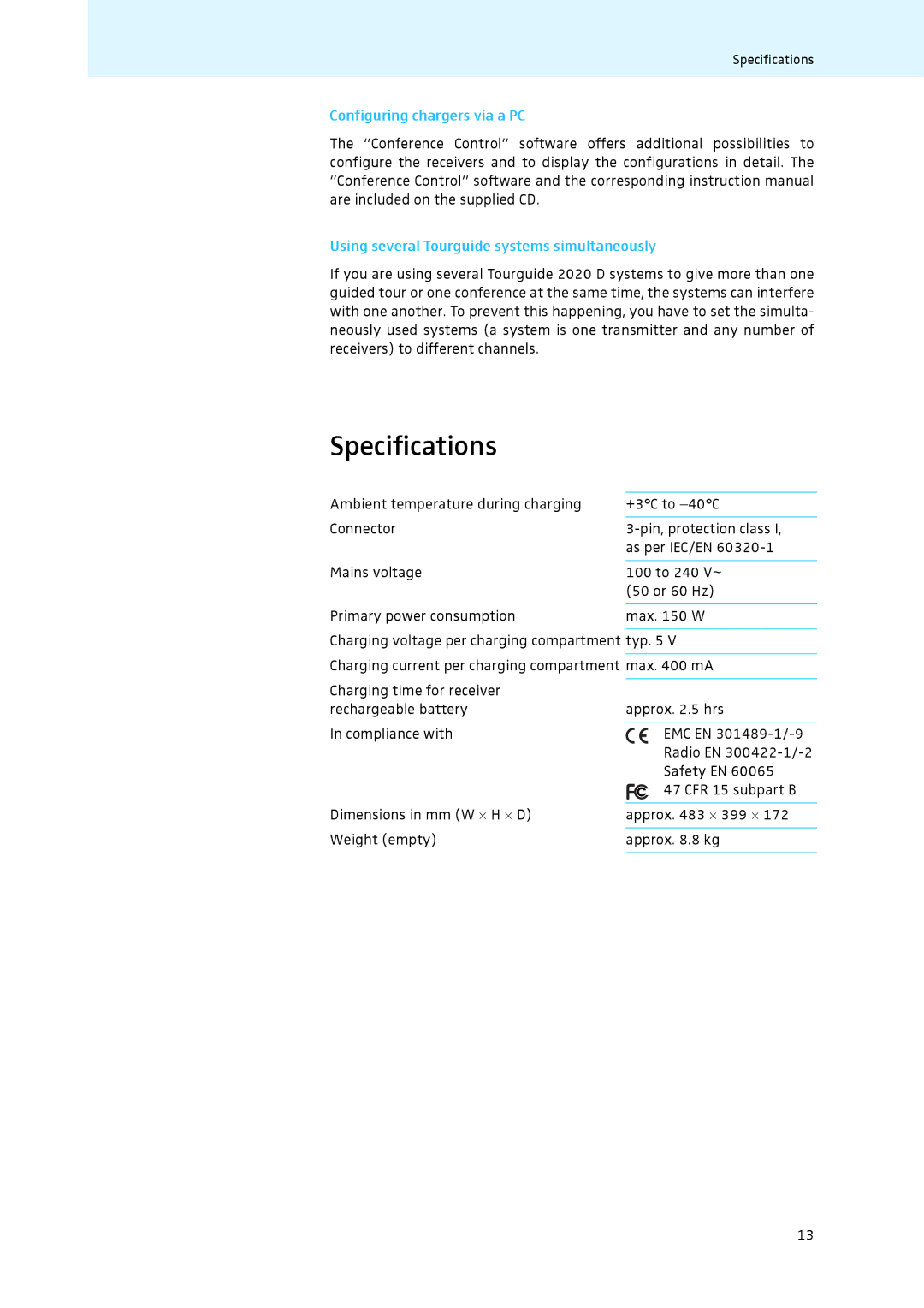 Sennheiser L 2021-40 instruction manual Specifications 