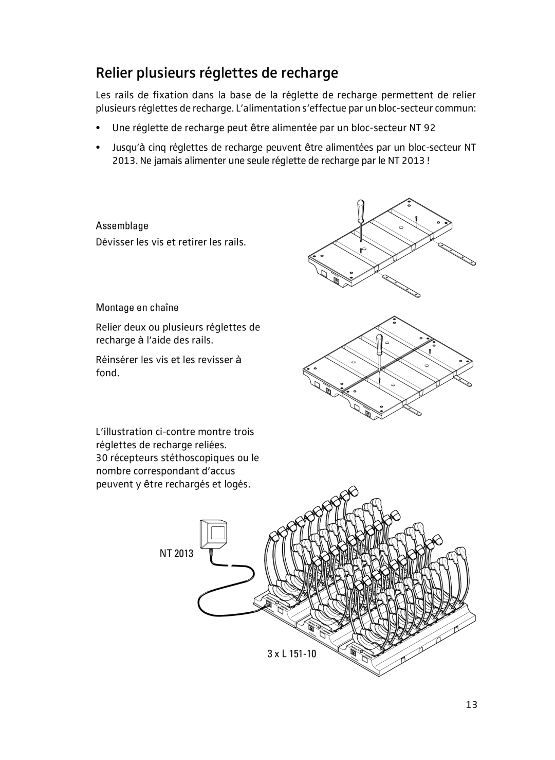 Sennheiser L151-10 manual Relier plusieurs réglettes de recharge 